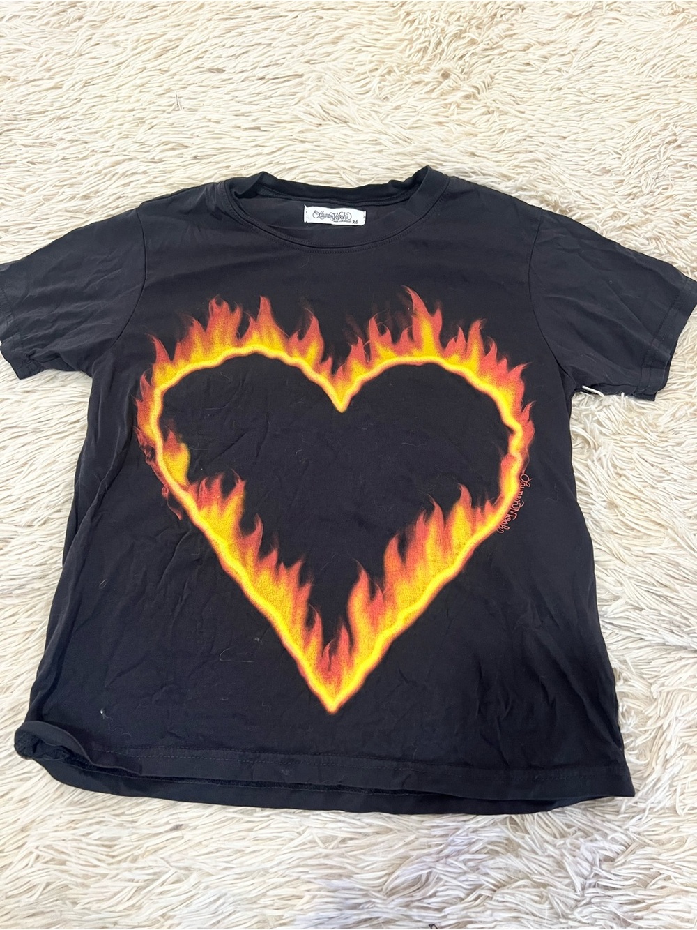 Lauren Moshi Black Tee with Flaming Heart Graphic